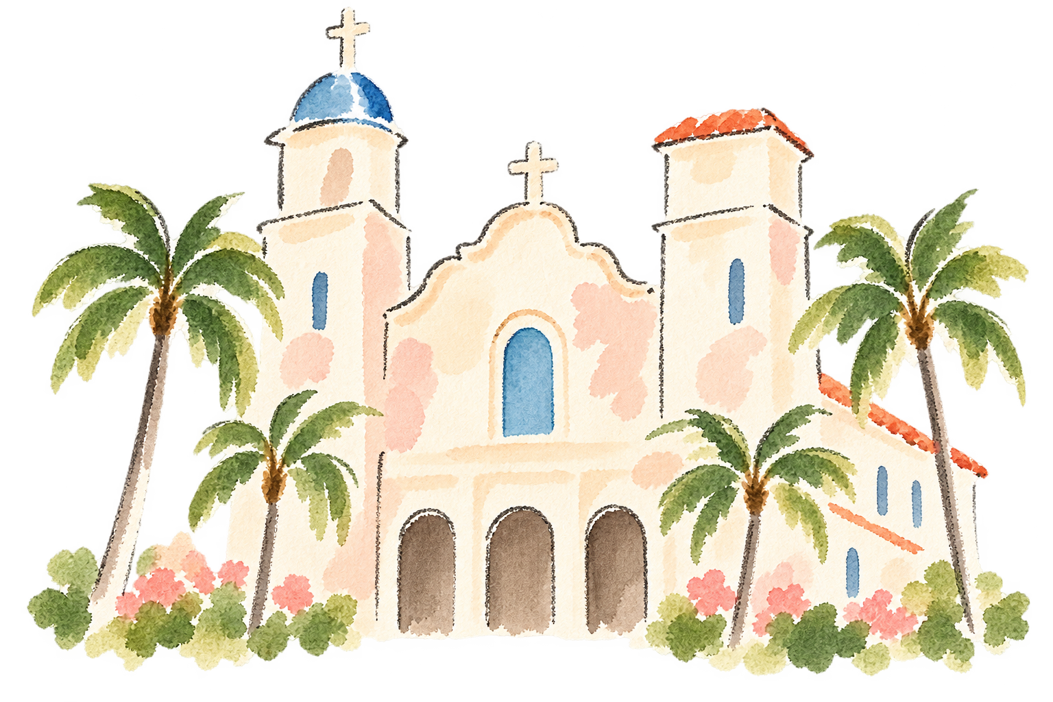Watercolor illustration of the Basilica of St. Edward façade