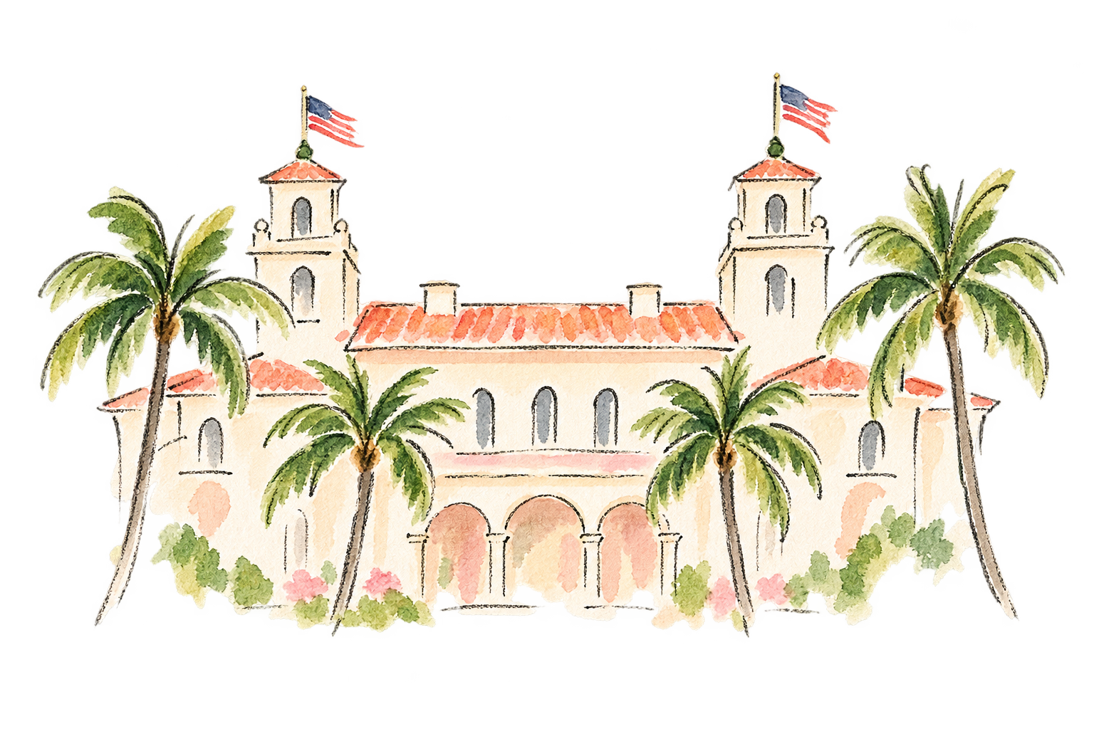 Watercolor illustration of The Breakers